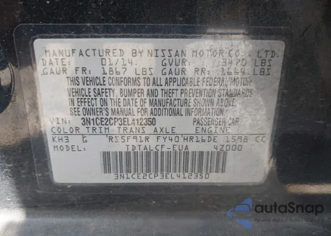 2014 Nissan Versa Note S (Sr) из США, поврежденный, VIN 3N1CE2CP3EL412350